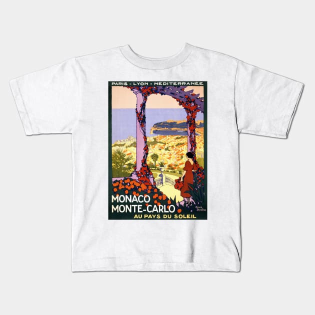 Vintage Travel Poster Monaco Monte Carlo Kids T-Shirt by vintagetreasure